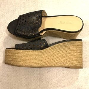 ❗️Nine West size 7.5 Black Leather Platform Sandals